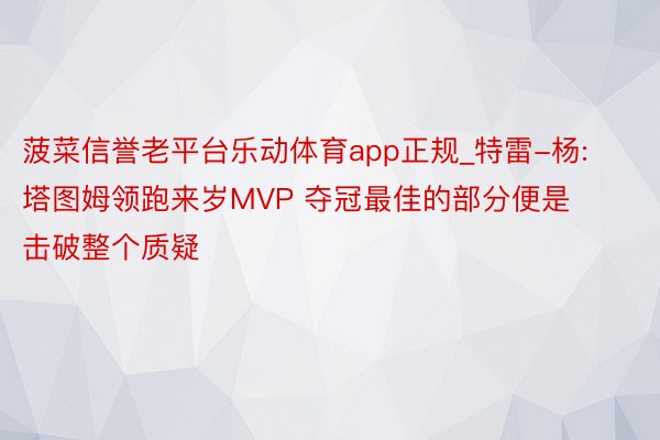 菠菜信誉老平台乐动体育app正规_特雷-杨: 塔图姆领跑来岁MVP 夺冠最佳的部分便是击破整个质疑